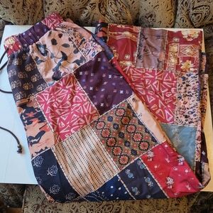 Colorful Patchwork Hippy Granola Girl Pants Wide Leg